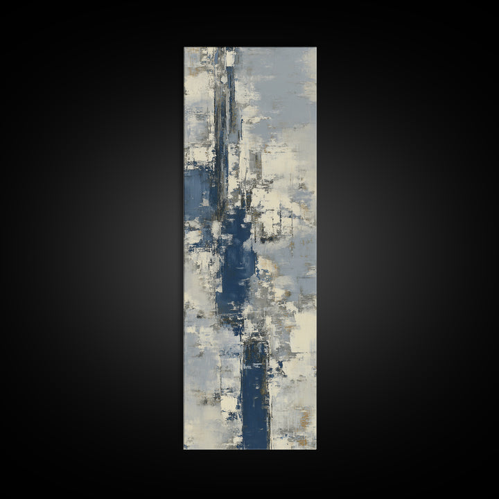 Bold Navy and Ivory Abstract Brushwork Framed Canvas Print, Above Sofa Art, Bedroom Wall Art, Living Room Decor, Abstract Art, ASA-1x3-54