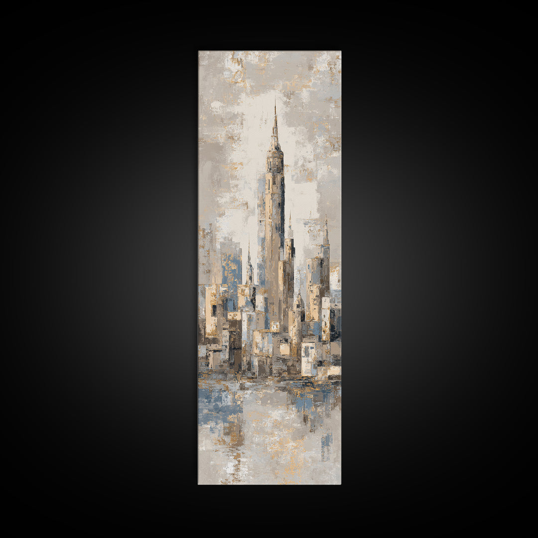 Quiet City Skyline Reduced to Elegant Shapes Canvas Print, Above Sofa Art, 3 Piece Wall Art, Living Room Decor, Statement, ASA-1x3-58