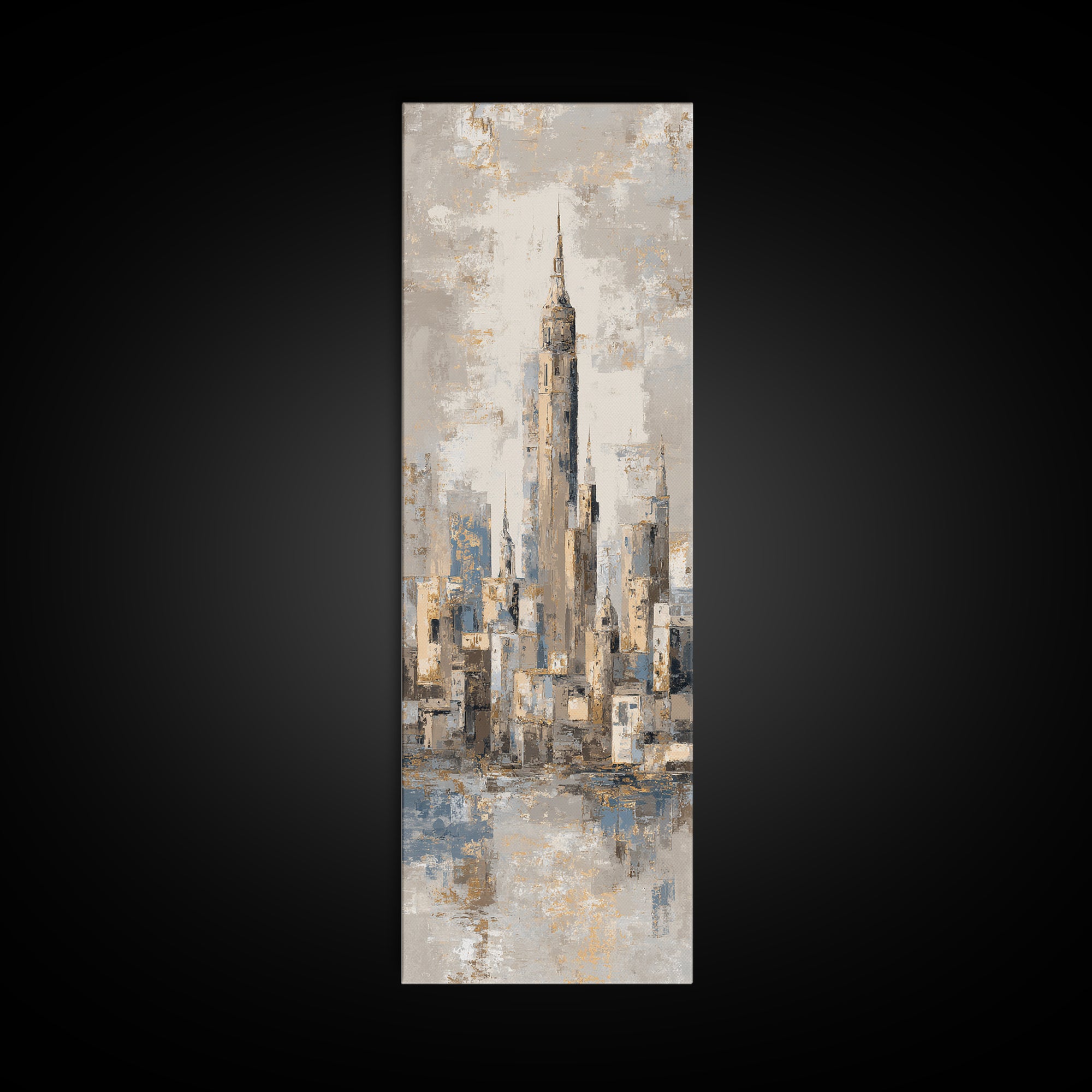 Quiet City Skyline Reduced to Elegant Shapes Canvas Print, Above Sofa Art, 3 Piece Wall Art, Living Room Decor, Statement, ASA-1x3-58