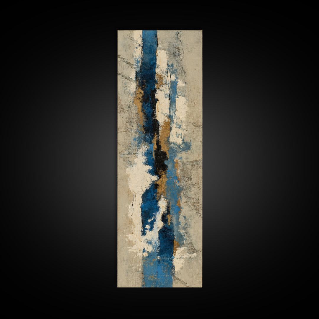 Bold Navy and Ivory Abstract Brushwork Canvas Print, Above Sofa Art, Oversized Wall Art, Living Room Decor, Abstract Art, ASA-1x3-6