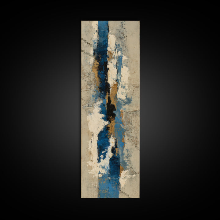 Bold Navy and Ivory Abstract Brushwork Canvas Print, Above Sofa Art, Oversized Wall Art, Living Room Decor, Abstract Art, ASA-1x3-6