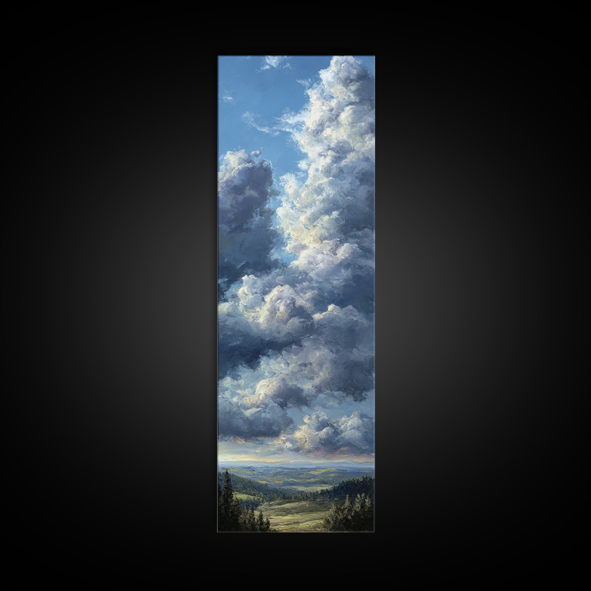 Dramatic Cloudscape over a Distant Valley Canvas Print, Above Sofa Art, Fine Art Print, Living Room Decor, Fine Art, Statement, ASA-1x3-65