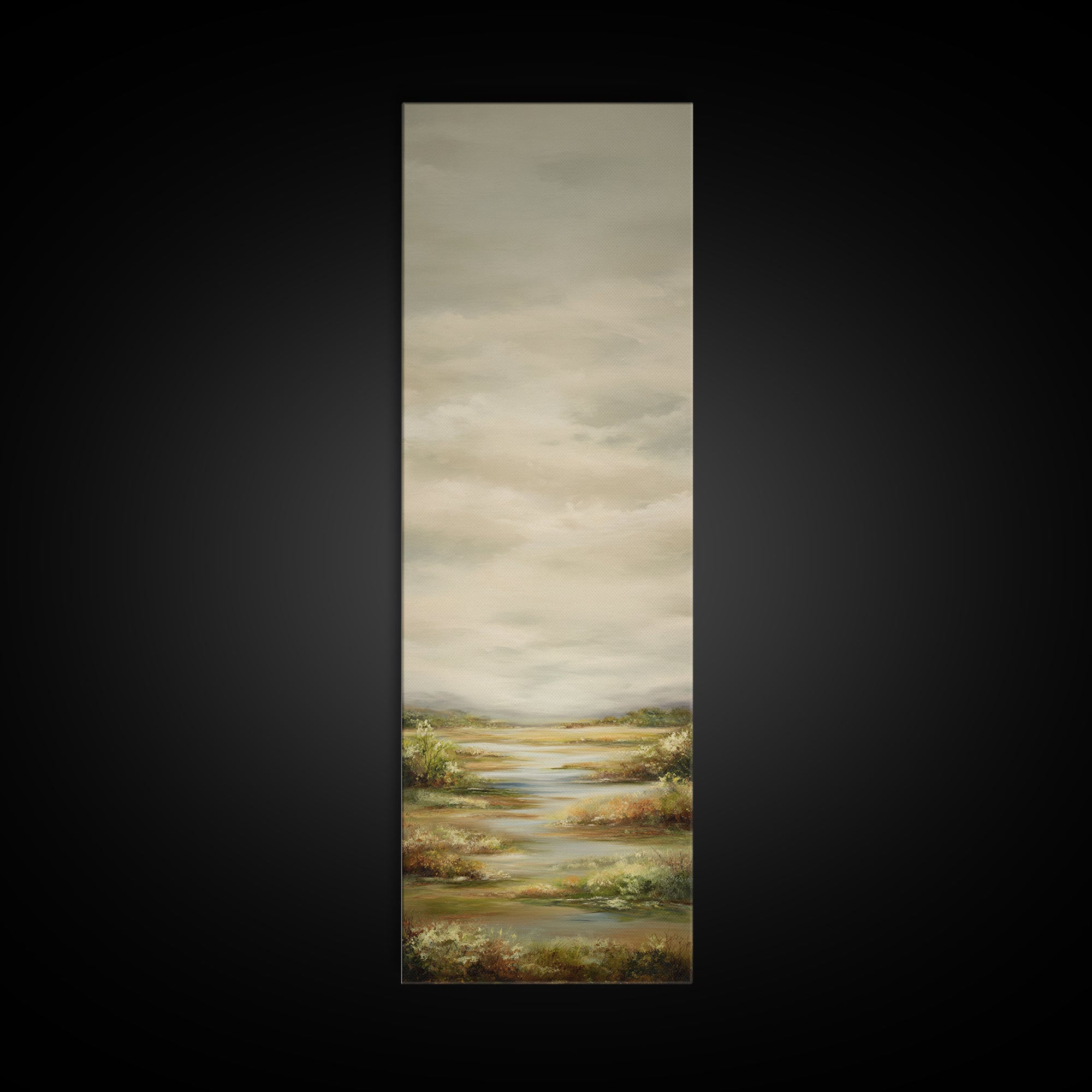 Wide Olive and Beige Meadow Panorama Framed Canvas Print, Above Sofa Art, Coastal Wall Art, Living Room Decor, Statement, ASA-1x3-70