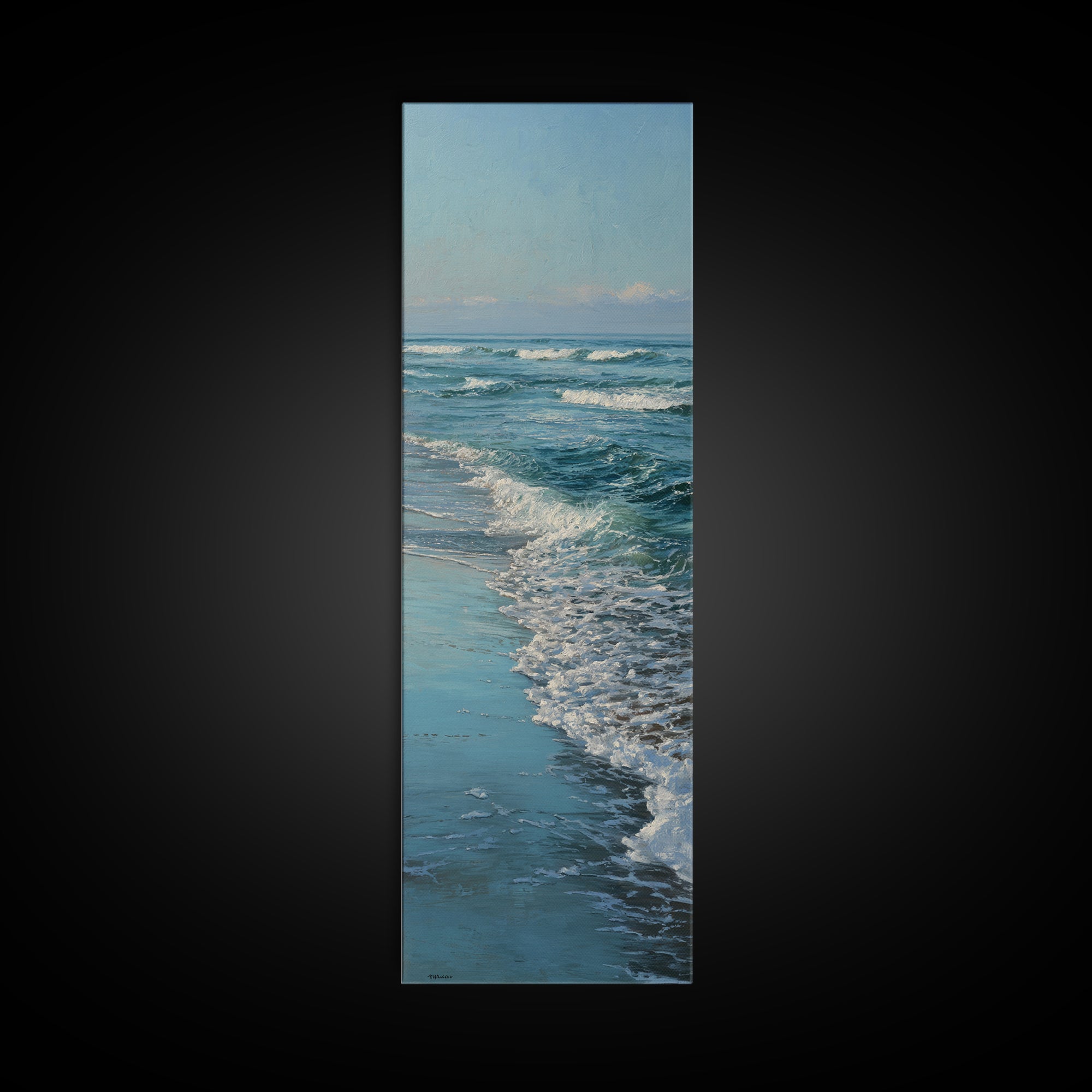 Moody Seascape at Twilight Canvas Print, Above Sofa Art, Mid Century Modern, Living Room Decor, Statement, Watercolor Painting, ASA-1x3-72