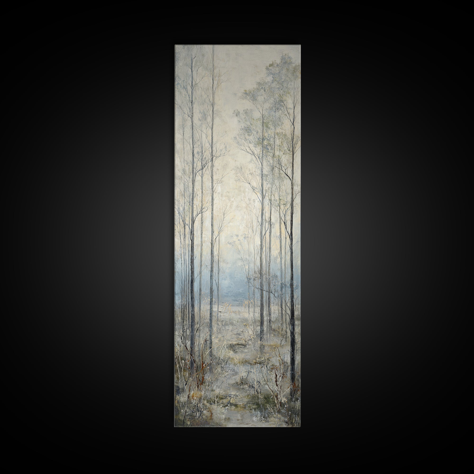 Modern Scandinavian Forest Framed Canvas Print, Above Sofa Art, Frame Tv Art, Living Room Decor, Oil Painting, Statement, ASA-1x3-75