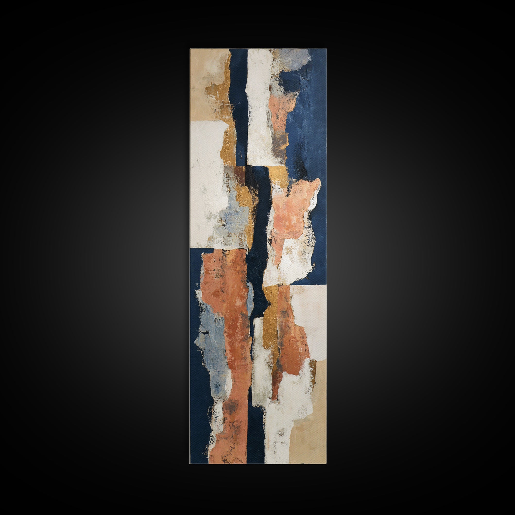 Bold Navy and Ivory Abstract Brushwork Canvas Print, Above Sofa Art, Floral Wall Art, Living Room Decor, Abstract Art, ASA-1x3-78