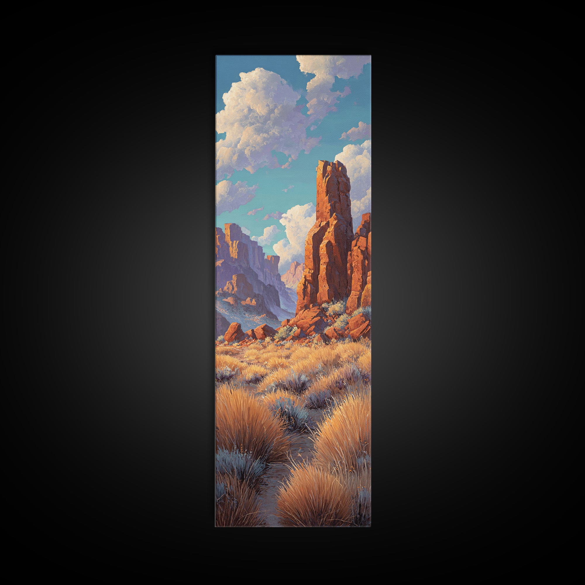 Desert Mesa Panorama Framed Canvas Print, Above Sofa Art, Framed Wall Art, Living Room Decor, Oil Painting, Statement, ASA-1x3-80