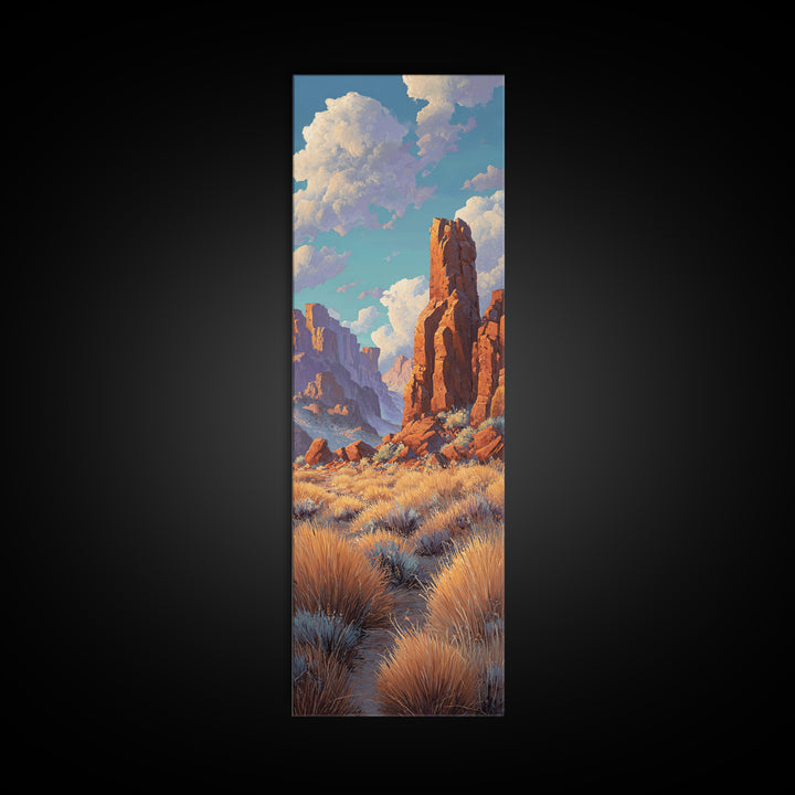 Desert Mesa Panorama Framed Canvas Print, Above Sofa Art, Framed Wall Art, Living Room Decor, Oil Painting, Statement, ASA-1x3-80