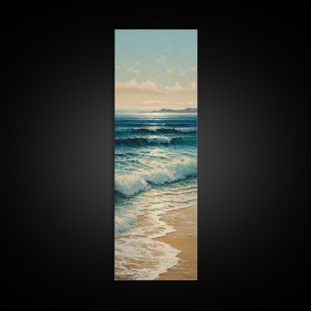 Moody Seascape at Twilight Framed Canvas Print, Above Sofa Art, Living Room Decor, Abstract Art, Statement 396, Set of Prints, ASA-1x3-96