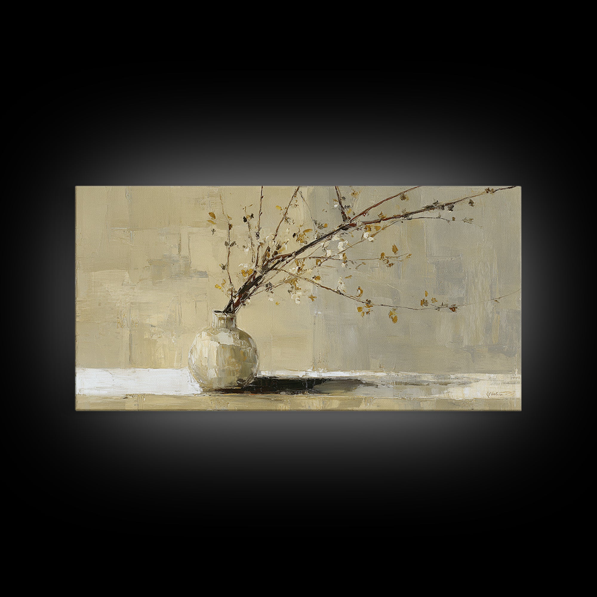 Large Neutral Still Life Framed Canvas Print, Above Sofa Art, Fine Art Print, Living Room Decor, Watercolor Art, Statement, ASA-2x1-10