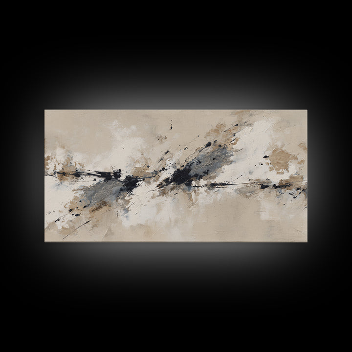 Minimal Black Ink Composition Framed Canvas Print, Above Sofa Art, 3 Piece Wall Art, Living Room Decor, Fine Art, Statement, ASA-2x1-100