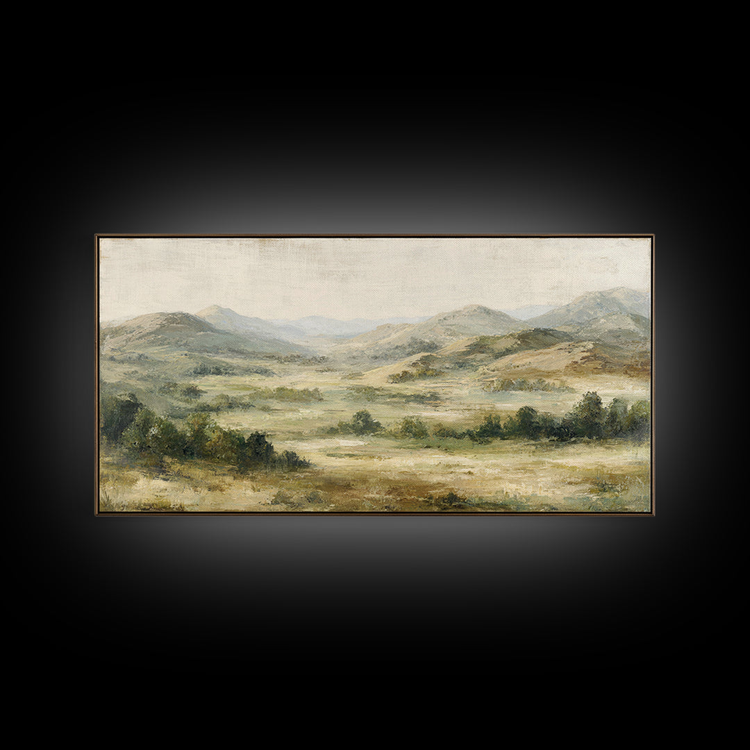 Sunlit Rolling Hills Framed Canvas Print, Above Sofa Art, Boho Decor, Living Room Decor, Fine Art, Statement, Large Wall Art, ASA-2x1-13