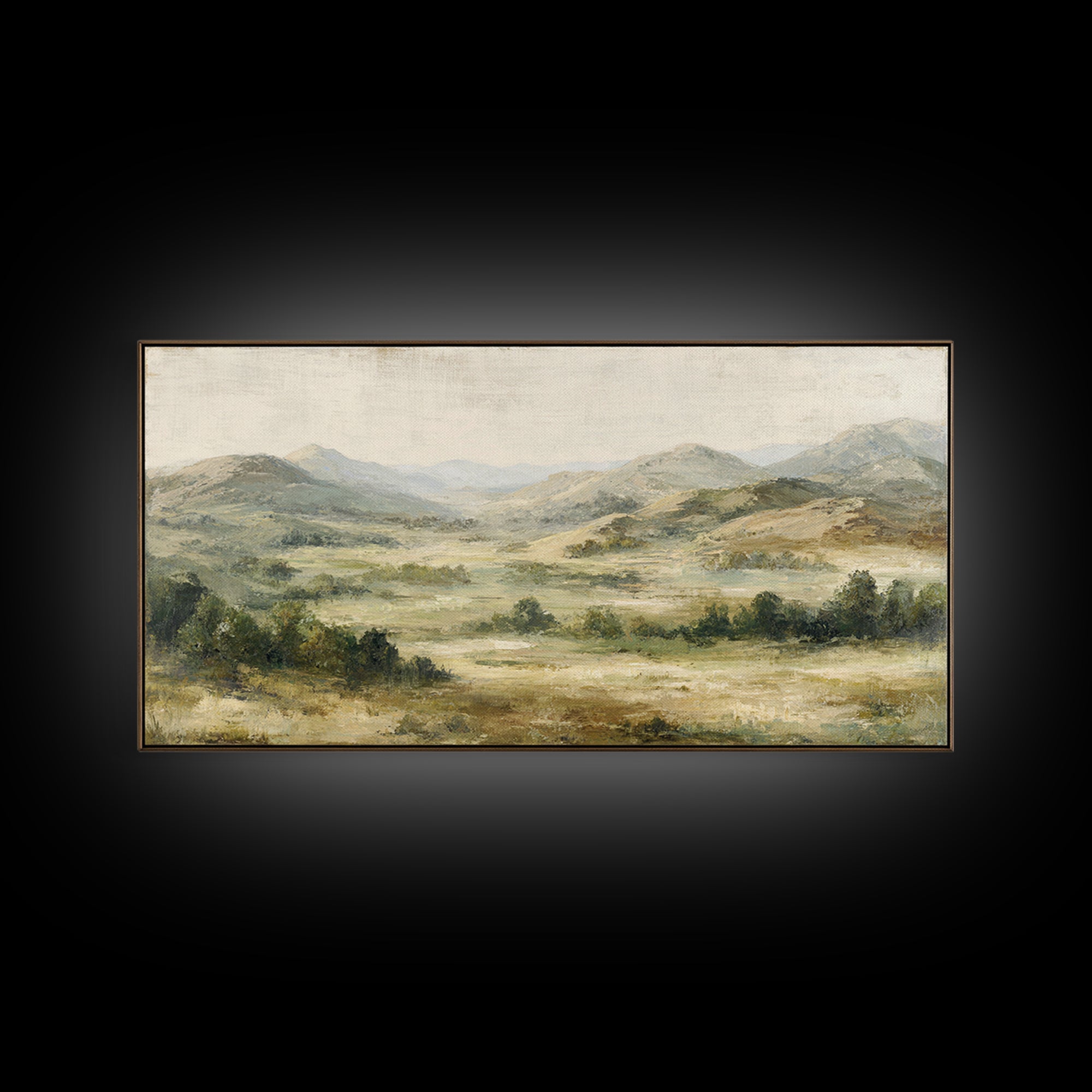 Sunlit Rolling Hills Framed Canvas Print, Above Sofa Art, Boho Decor, Living Room Decor, Fine Art, Statement, Large Wall Art, ASA-2x1-13