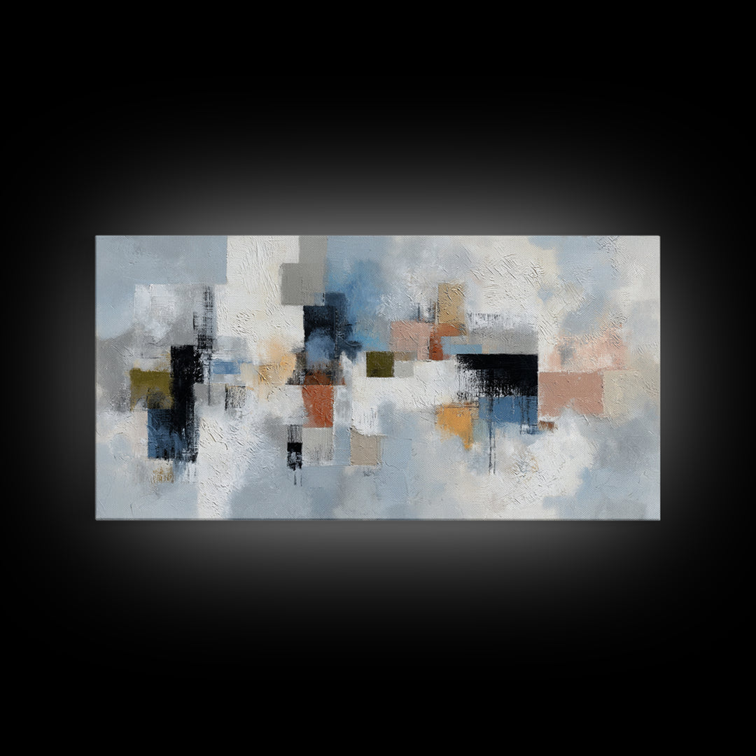 Bold Navy and Ivory Abstract Brushwork Canvas Print, Above Sofa Art, Botanical Wall Art, Living Room Decor, Statement, ASA-2x1-14