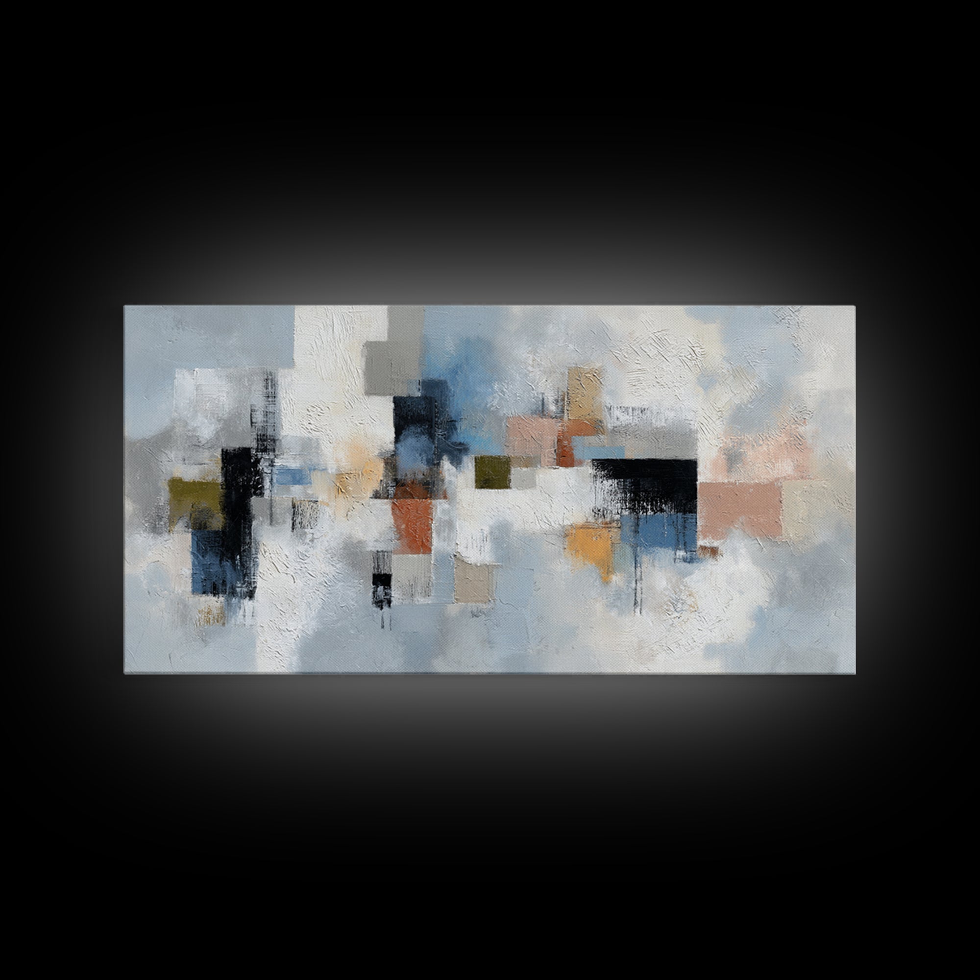 Bold Navy and Ivory Abstract Brushwork Canvas Print, Above Sofa Art, Botanical Wall Art, Living Room Decor, Statement, ASA-2x1-14