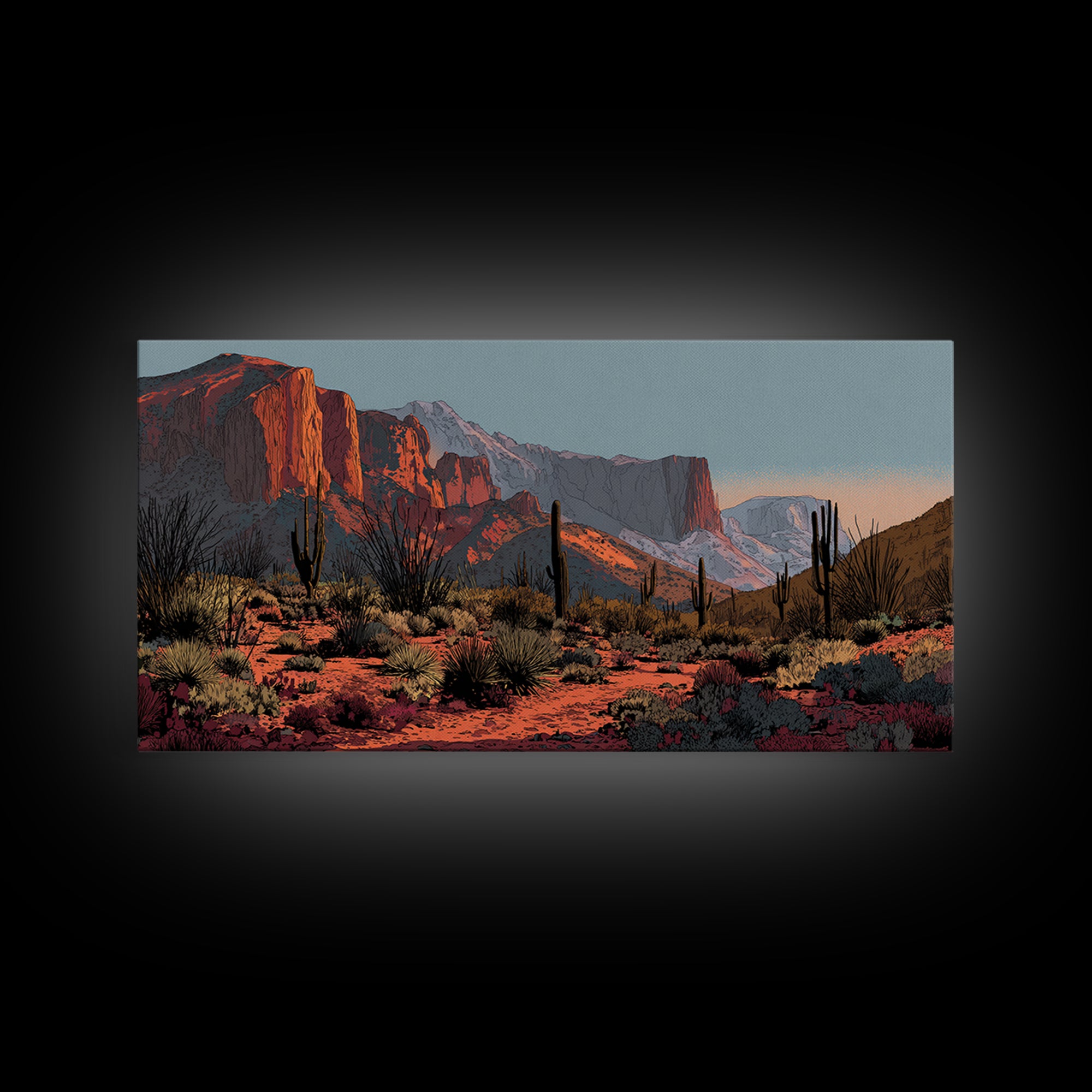Desert Mesa Panorama Framed Canvas Print, Above Sofa Art, Modern Decor, Living Room Decor, Fine Art, Statement, Home Decor, ASA-2x1-16