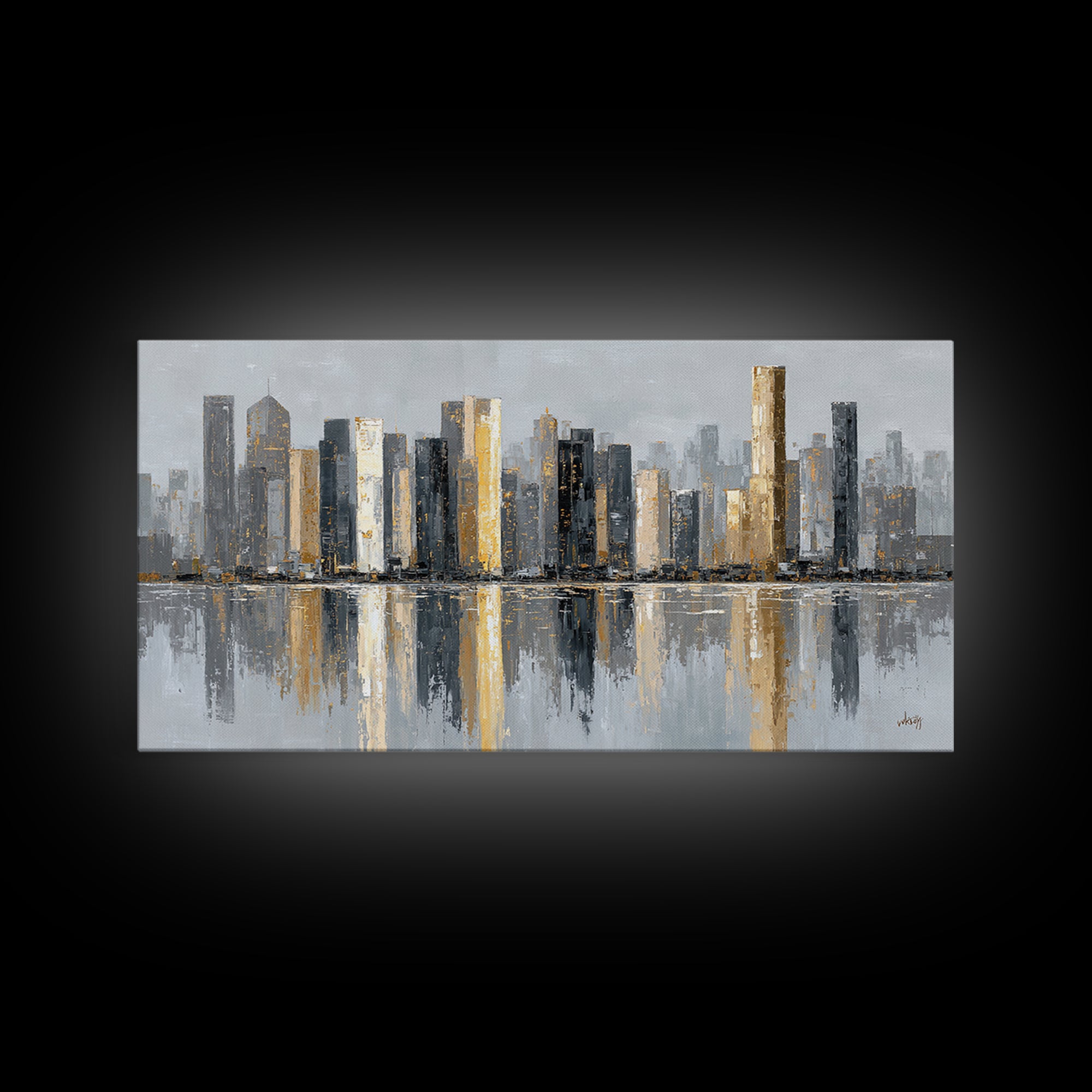 Quiet City Skyline Reduced to Elegant Shapes Canvas Print, Above Sofa Art, Gallery Decor, Living Room Decor, Statement, ASA-2x1-18