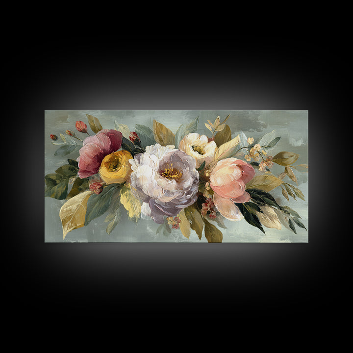 Large Expressive Floral Bouquet Canvas Print, Above Sofa Art, Neutral Decor, Living Room Decor, Fine Art, Statement, Wall Art, ASA-2x1-2