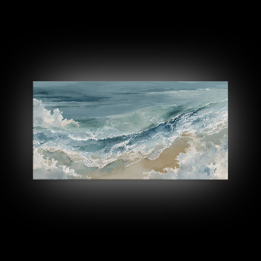 Panoramic Coastal Shoreline from an Aerial View Canvas Print, Above Sofa Art, Mid Century Modern, Living Room Decor, Statement, ASA-2x1-23