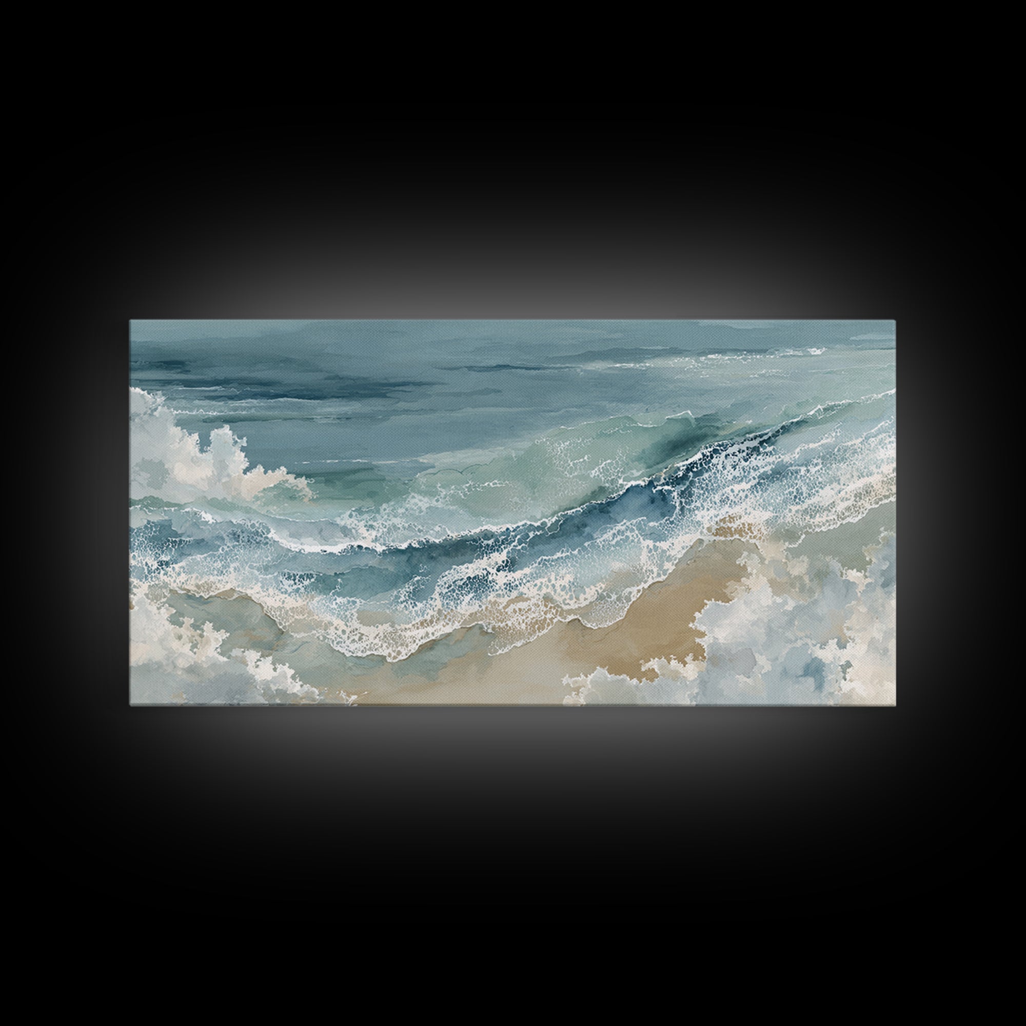 Panoramic Coastal Shoreline from an Aerial View Canvas Print, Above Sofa Art, Mid Century Modern, Living Room Decor, Statement, ASA-2x1-23