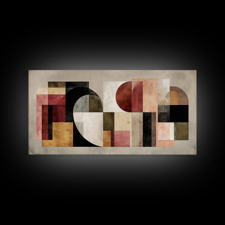 Bold Mid Century Geometric Forms Framed Canvas Print, Above Sofa Art, Textured Painting, Living Room Decor, Fine Art, Statement, ASA-2x1-24