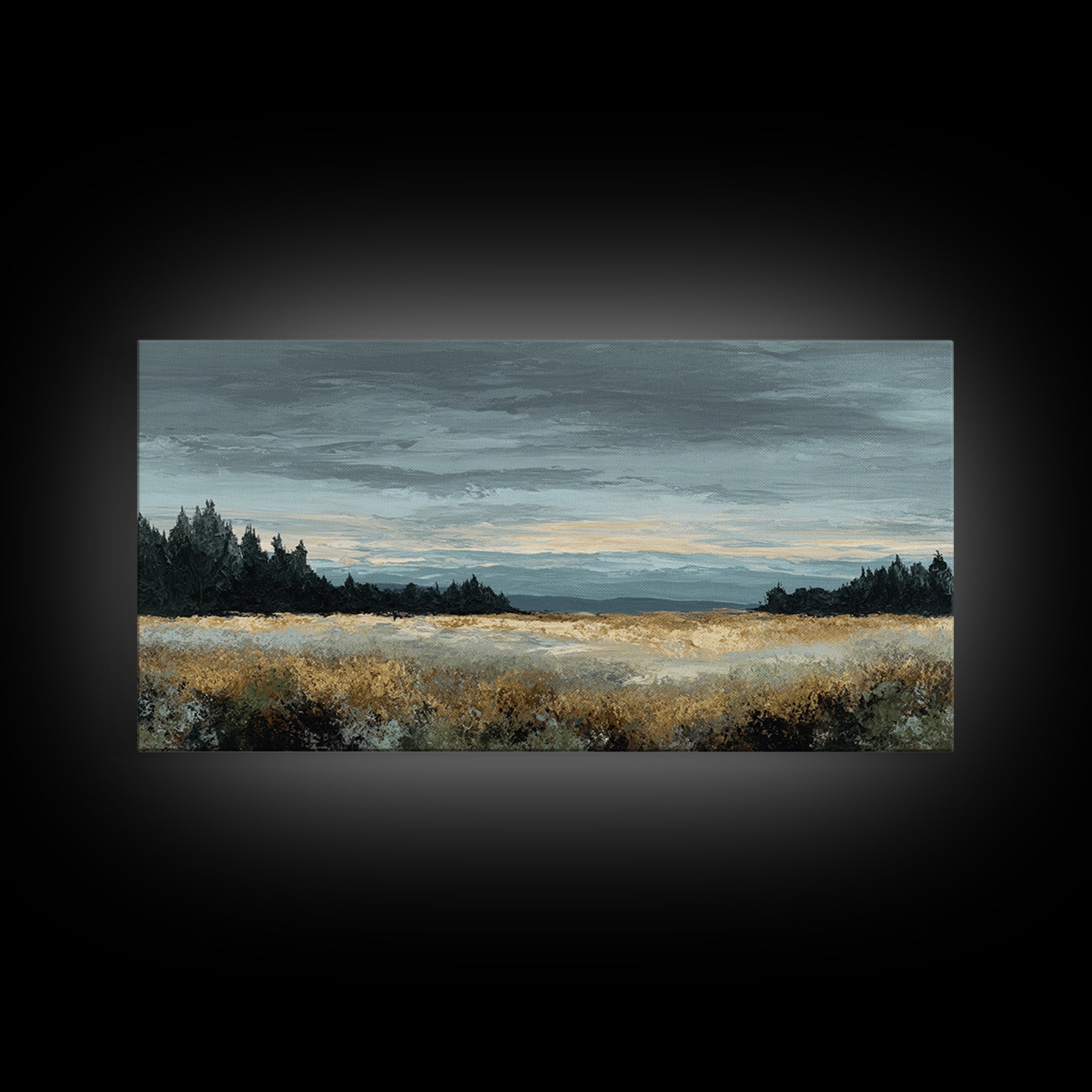 Wide Olive and Beige Meadow Panorama Framed Canvas Print, Above Sofa Art, Modern Decor, Living Room Decor, Oil Painting, ASA-2x1-30