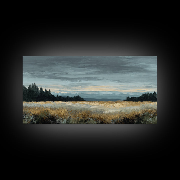Wide Olive and Beige Meadow Panorama Framed Canvas Print, Above Sofa Art, Modern Decor, Living Room Decor, Oil Painting, ASA-2x1-30
