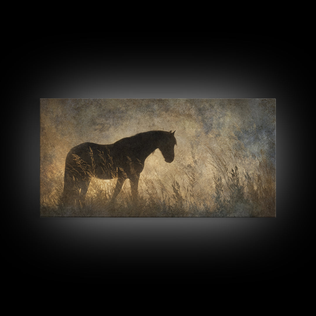 Statement Horse Silhouette Framed Canvas Print, Above Sofa Art, Statement Artwork, Living Room Decor, Fine Art, Statement, ASA-2x1-33