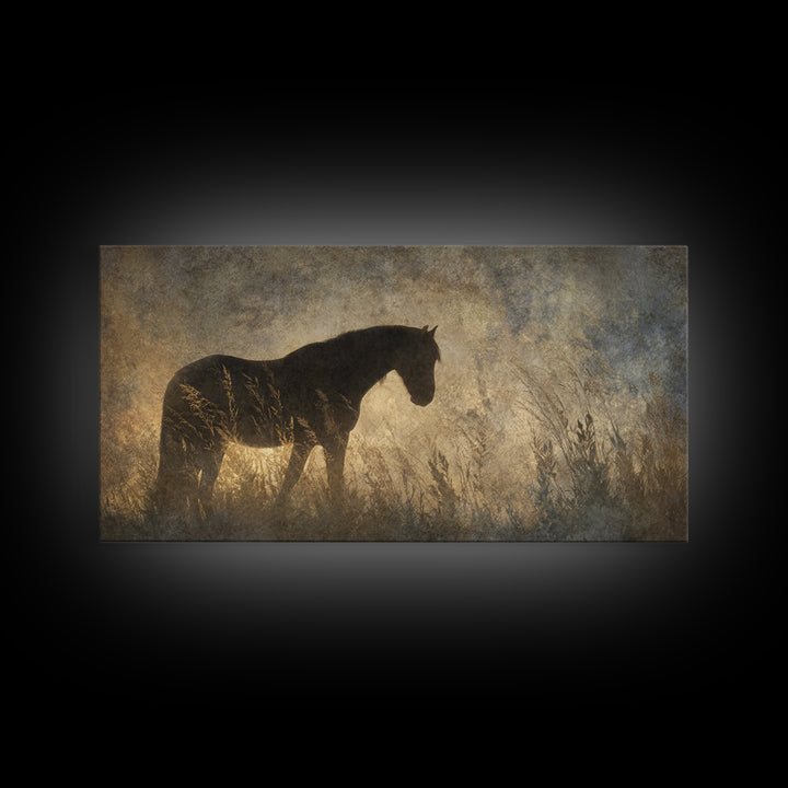 Statement Horse Silhouette Framed Canvas Print, Above Sofa Art, Statement Artwork, Living Room Decor, Fine Art, Statement, ASA-2x1-33