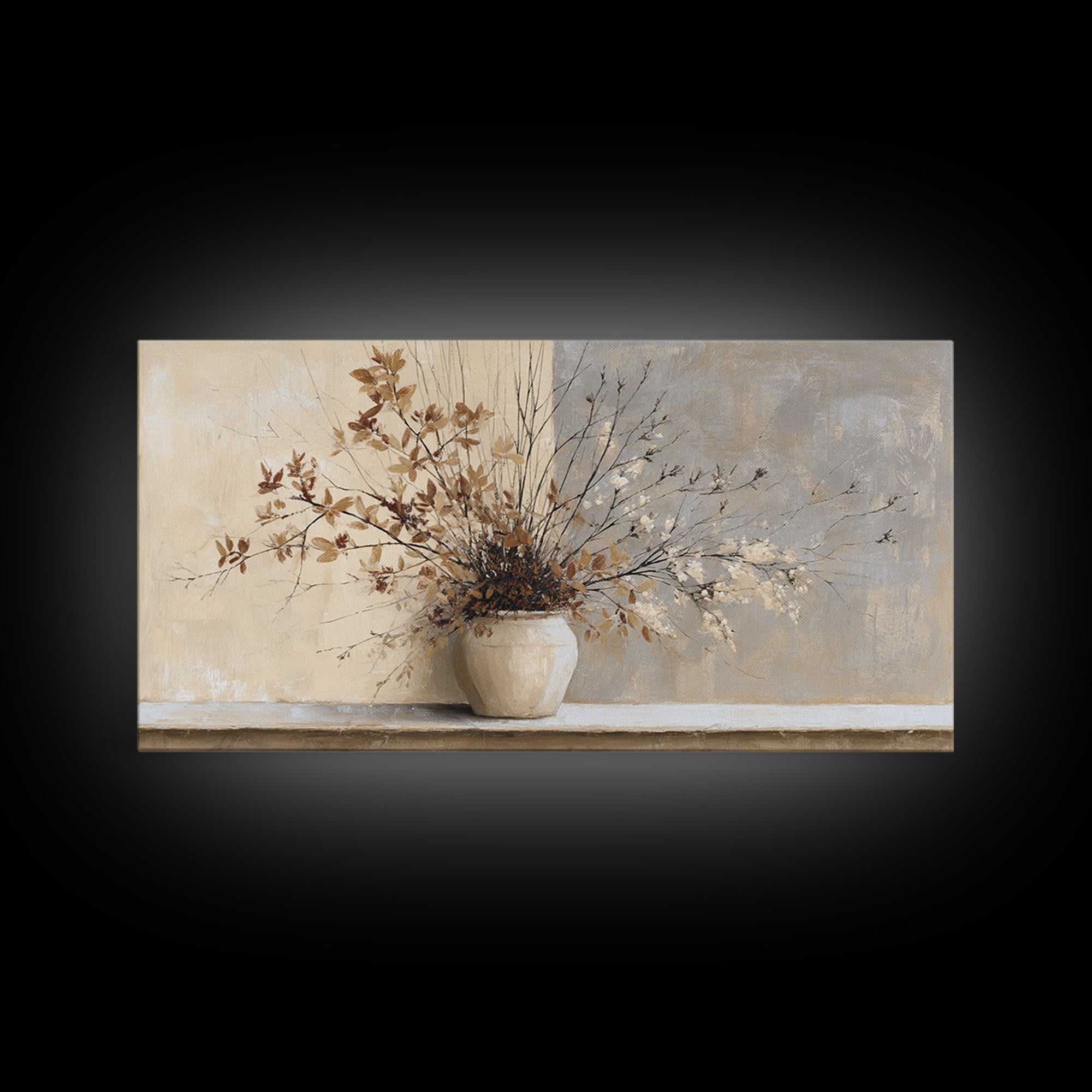 Large Neutral Still Life Framed Canvas Print, Above Sofa Art, Fine Art Print, Living Room Decor, Watercolor Art, Statement, ASA-2x1-34