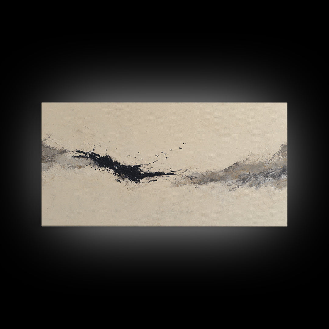 Minimal Black Ink Composition Canvas Print, Above Sofa Art, Boho Decor, Living Room Decor, Fine Art, Statement, Large Wall Art, ASA-2x1-4