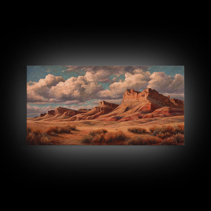 Desert Mesa Panorama Framed Canvas Print, Above Sofa Art, Wall Art, Living Room Decor, Fine Art, Statement, Horizontal Wall Art, ASA-2x1-40