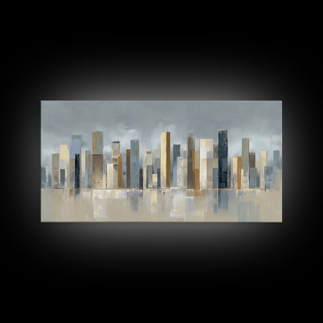 Quiet City Skyline Reduced to Elegant Shapes Canvas Print, Above Sofa Art, Gallery Decor, Living Room Decor, Statement, ASA-2x1-42