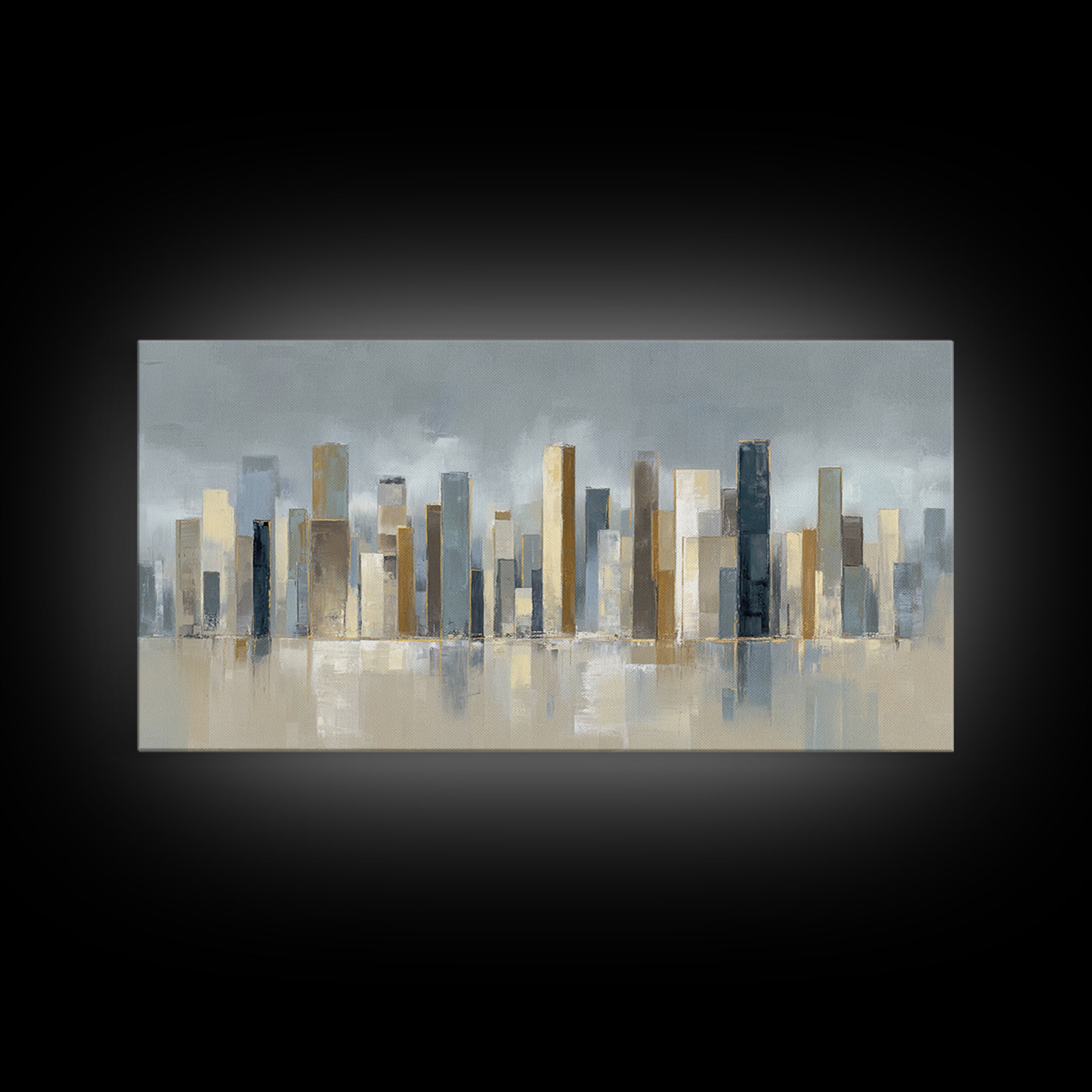 Quiet City Skyline Reduced to Elegant Shapes Canvas Print, Above Sofa Art, Gallery Decor, Living Room Decor, Statement, ASA-2x1-42