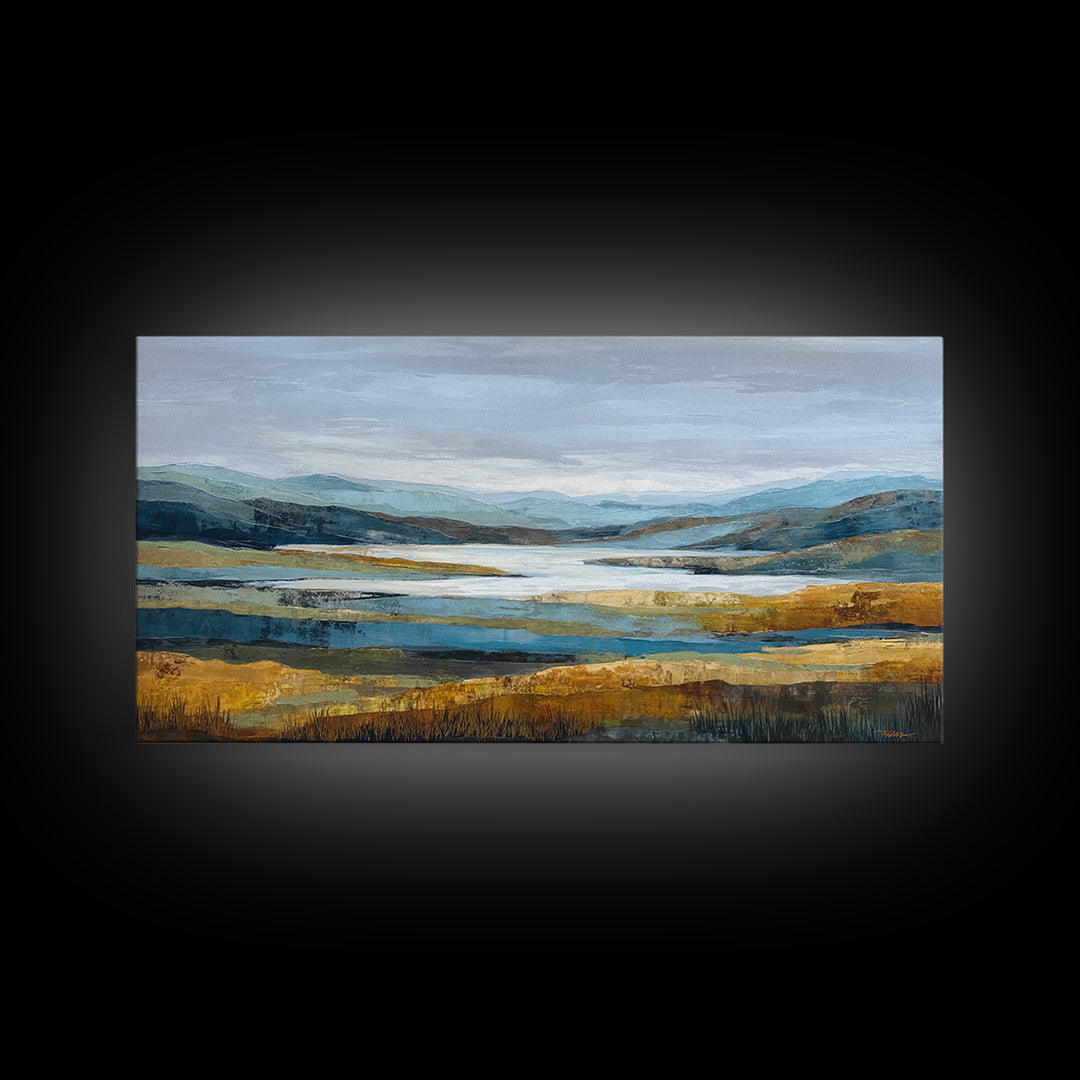 Oversized Abstract Landscape Framed Canvas Print, Above Sofa Art, Contemporary Art, Living Room Decor, Oil Painting, Statement, ASA-2x1-45