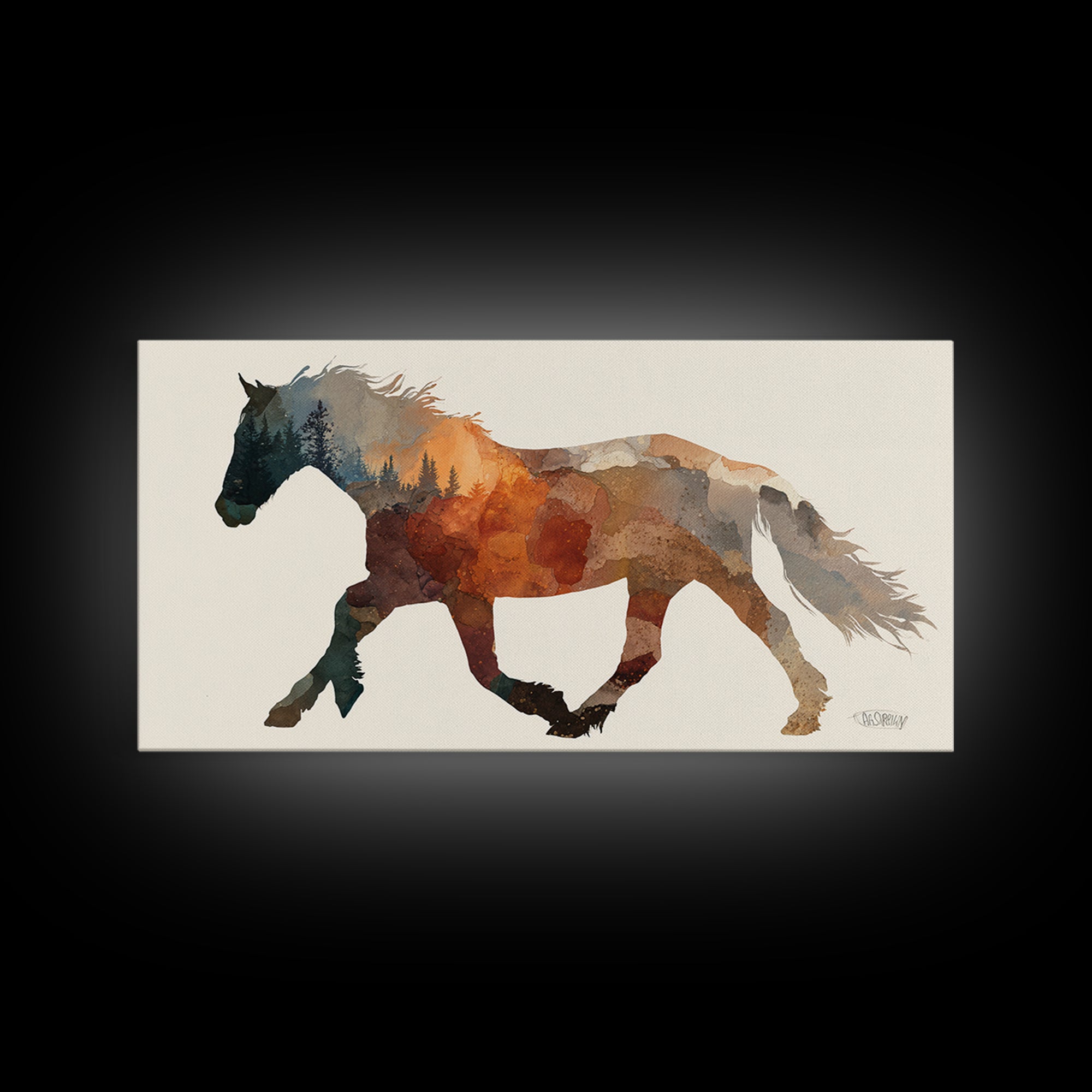 Statement Horse Silhouette Canvas Print, Above Sofa Art, Textured Painting, Living Room Decor, Statement, Abstract Wall Art, ASA-2x1-57
