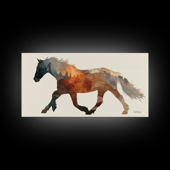 Statement Horse Silhouette Canvas Print, Above Sofa Art, Textured Painting, Living Room Decor, Statement, Abstract Wall Art, ASA-2x1-57