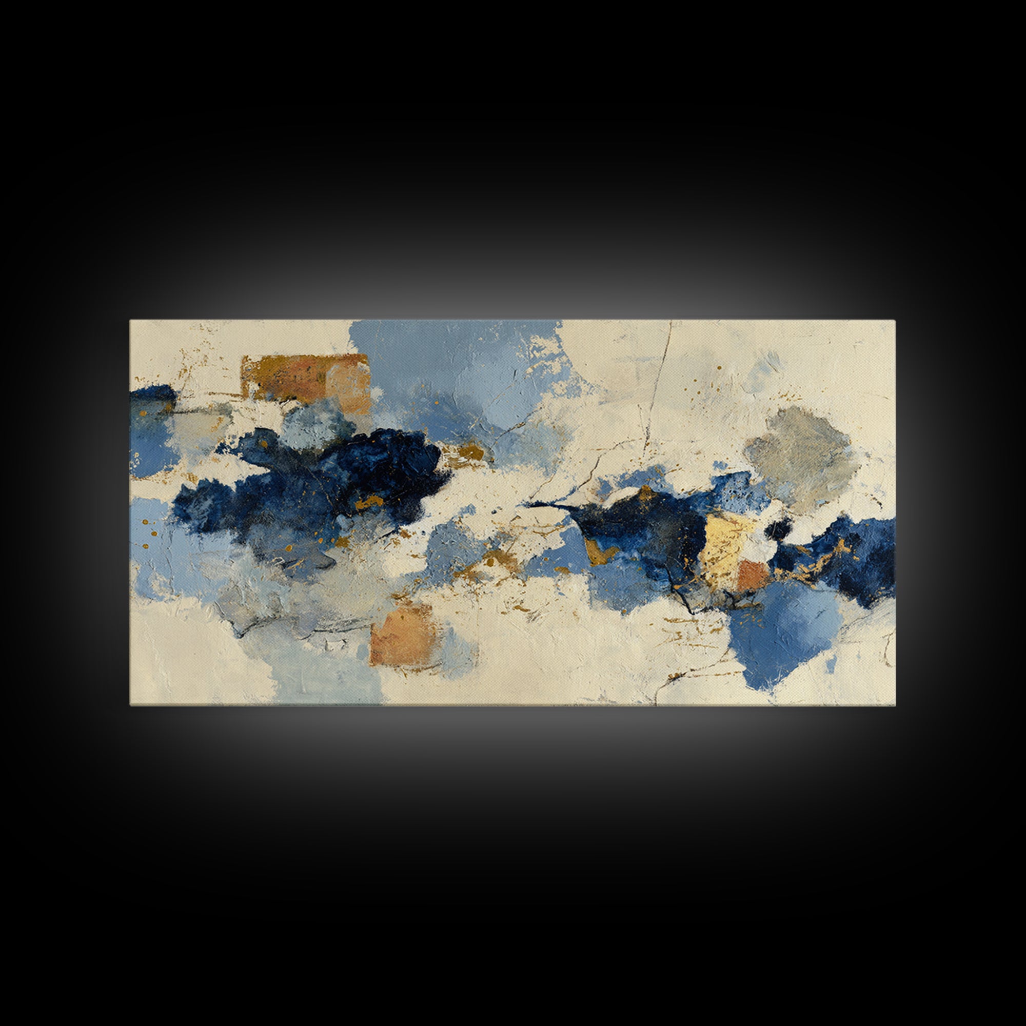 Bold Navy and Ivory Abstract Brushwork Canvas Print, Above Sofa Art, Statement Artwork, Living Room Decor, Abstract Art, ASA-2x1-62