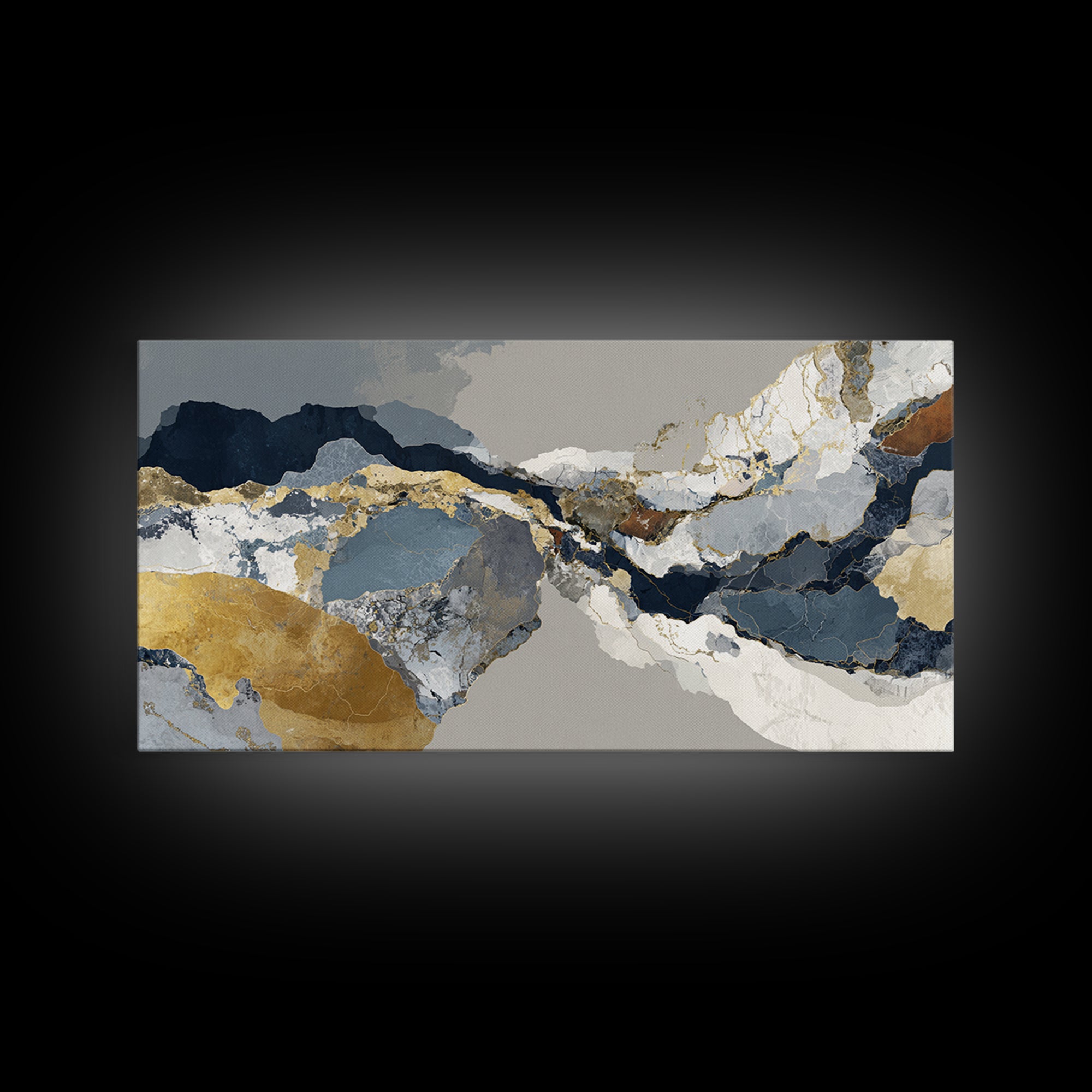 Luxury Monochrome Stone Composition Canvas Print, Above Sofa Art, Horizontal Wall Art, Living Room Decor, Fine Art, Statement, ASA-2x1-63