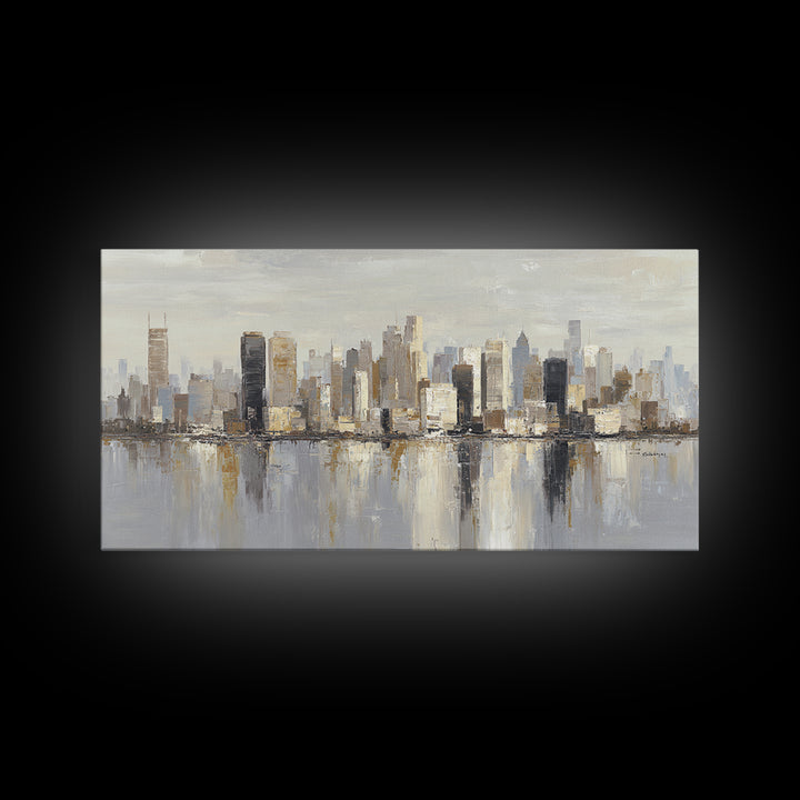 Quiet City Skyline Reduced to Elegant Shapes Canvas Print, Above Sofa Art, Boho Decor, Living Room Decor, Abstract Art, ASA-2x1-66