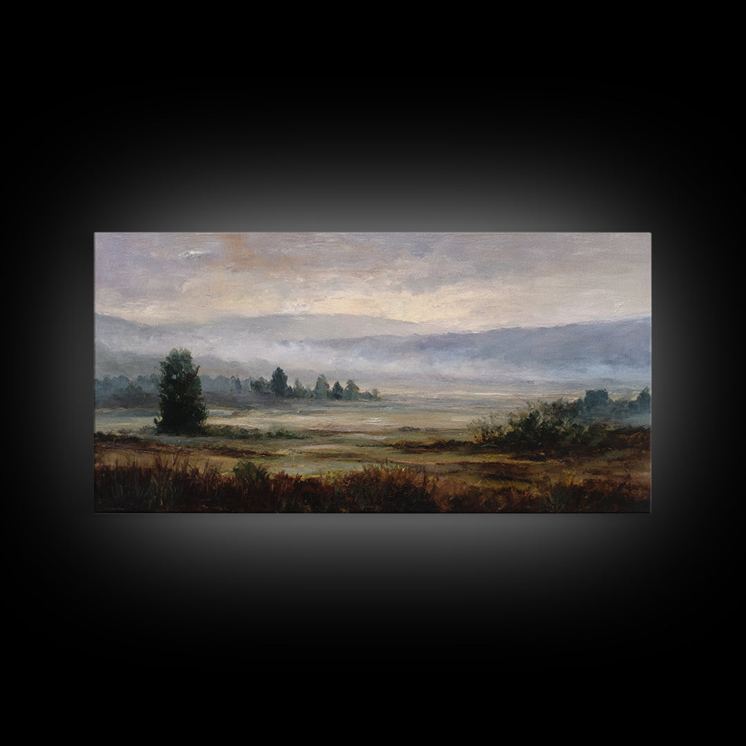 Gallery Style Landscape with Expansive Negative Space Canvas Print, Above Sofa Art, Textured Wall Art, Living Room Decor, ASA-2x1-68