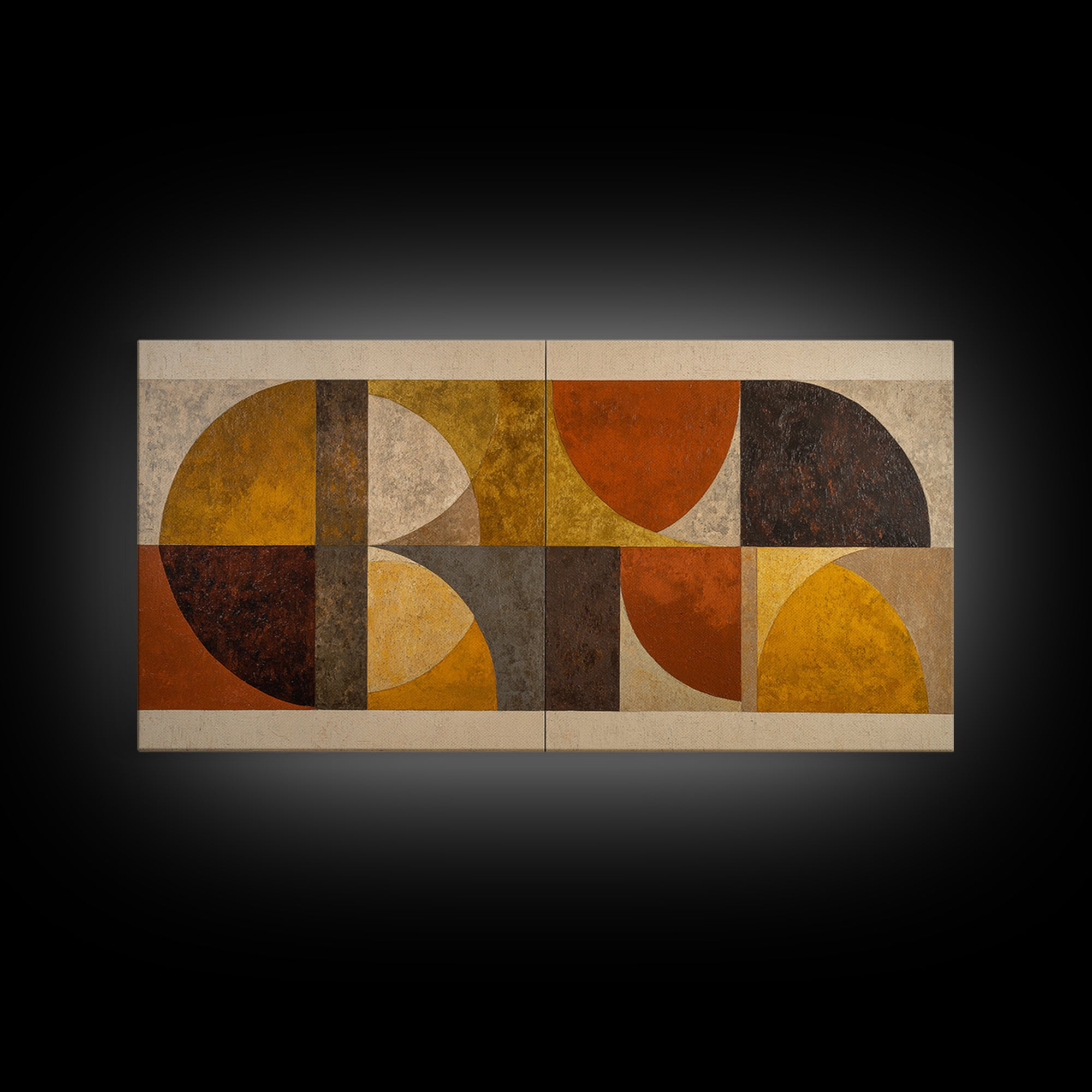 Bold Mid Century Geometric Forms Framed Canvas Print, Above Sofa Art, Farmhouse Decor, Living Room Decor, Abstract Art, ASA-2x1-72
