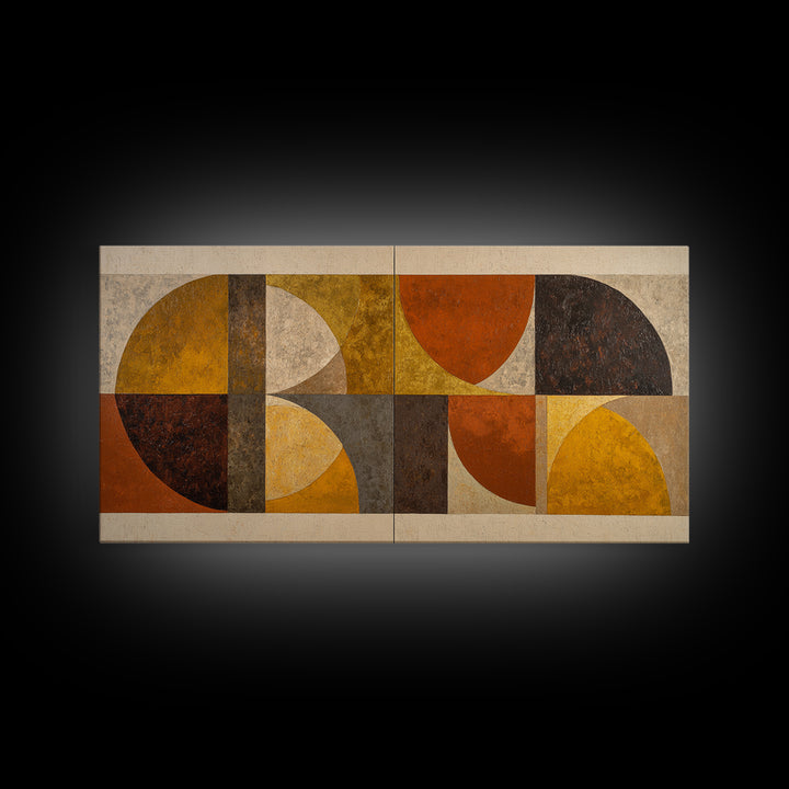 Bold Mid Century Geometric Forms Framed Canvas Print, Above Sofa Art, Farmhouse Decor, Living Room Decor, Abstract Art, ASA-2x1-72