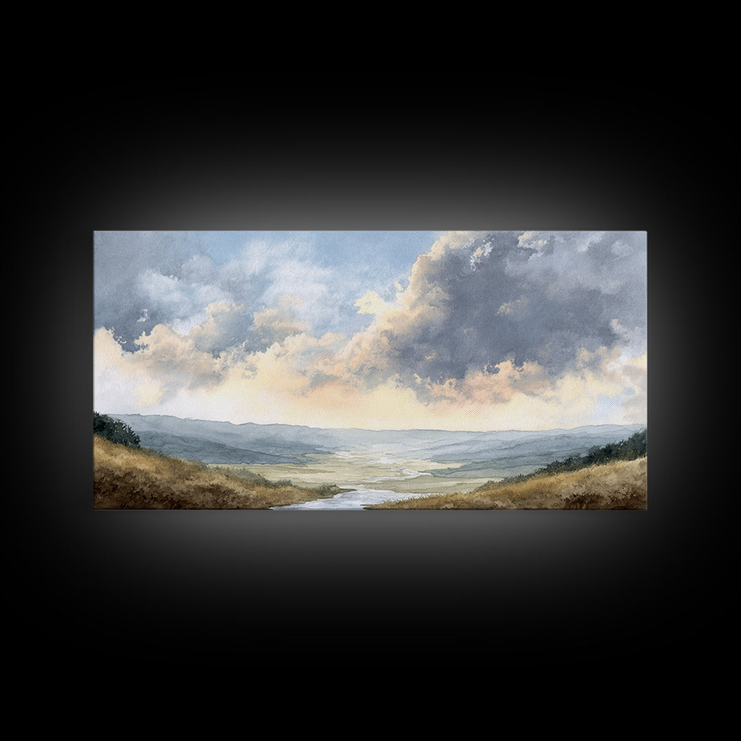 Dramatic Cloudscape over a Distant Valley Canvas Print, Above Sofa Art, Wall Art, Living Room Decor, Fine Art, Statement, ASA-2x1-73