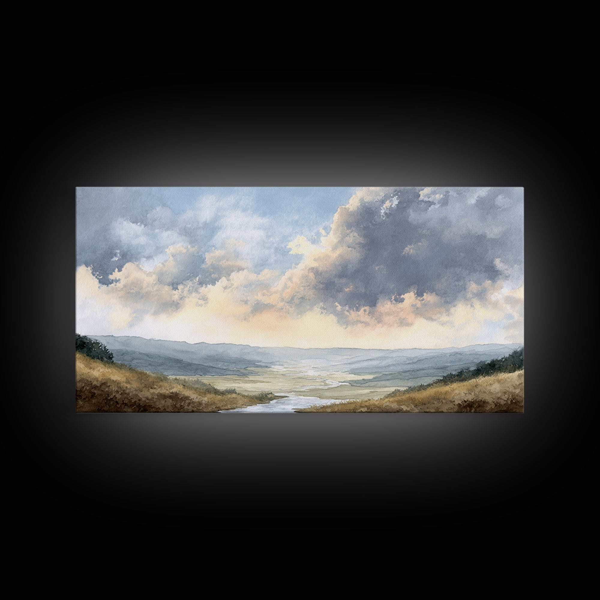 Dramatic Cloudscape over a Distant Valley Canvas Print, Above Sofa Art, Wall Art, Living Room Decor, Fine Art, Statement, ASA-2x1-73