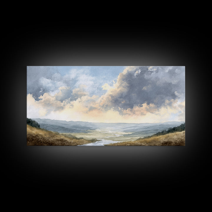 Dramatic Cloudscape over a Distant Valley Canvas Print, Above Sofa Art, Wall Art, Living Room Decor, Fine Art, Statement, ASA-2x1-73