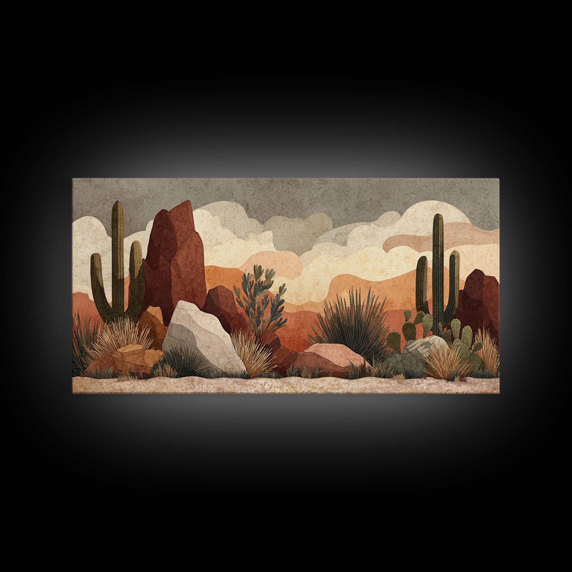 Desert Mesa Panorama Framed Canvas Print, Above Sofa Art, Boho Wall Art, Living Room Decor, Statement, Japandi Wall Art, ASA-2x1-88