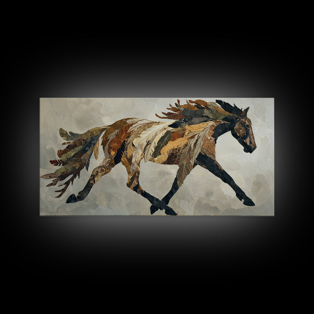 Statement Horse Silhouette Framed Canvas Print, Above Sofa Art, Statement Artwork, Living Room Decor, Fine Art, Statement, ASA-2x1-9