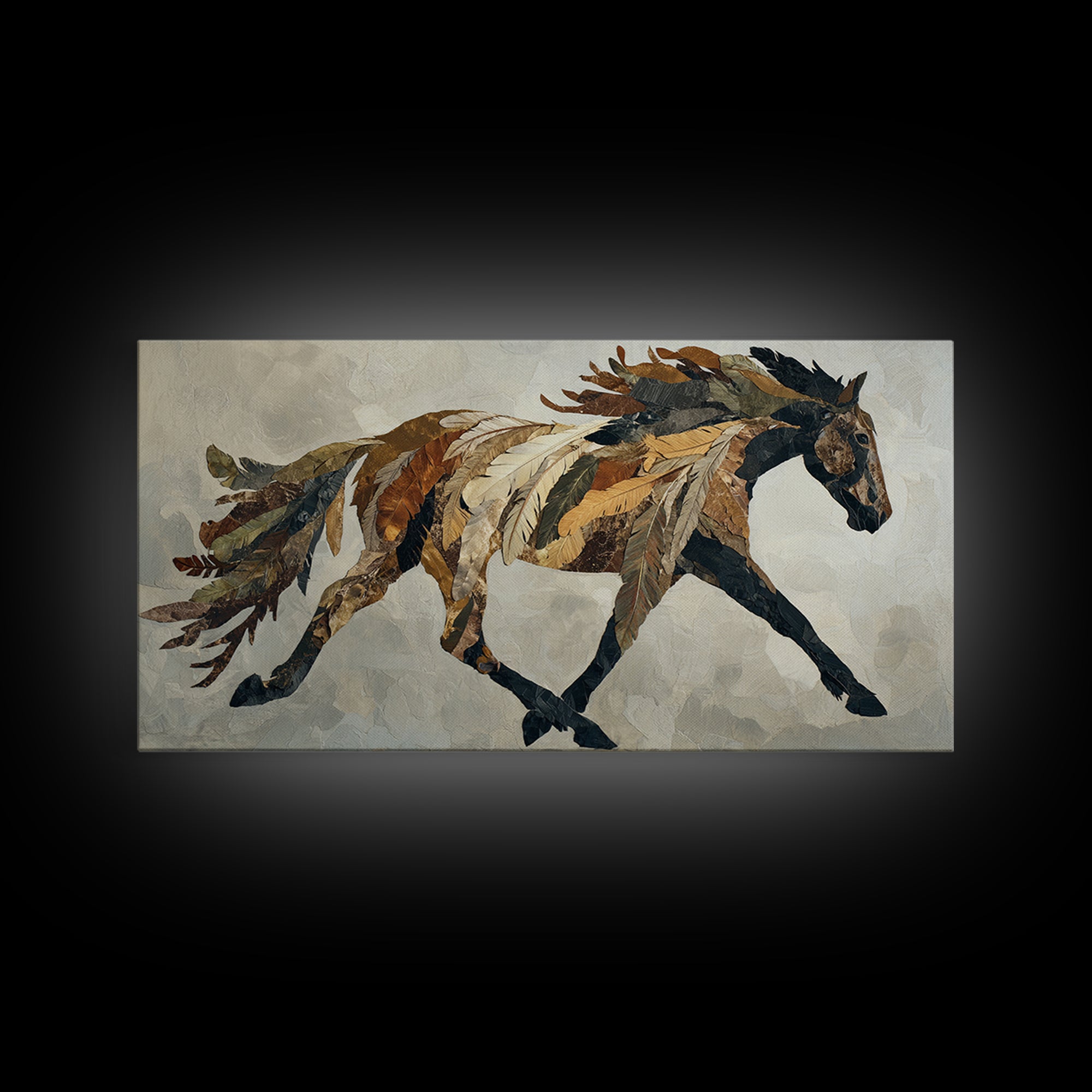 Statement Horse Silhouette Framed Canvas Print, Above Sofa Art, Statement Artwork, Living Room Decor, Fine Art, Statement, ASA-2x1-9