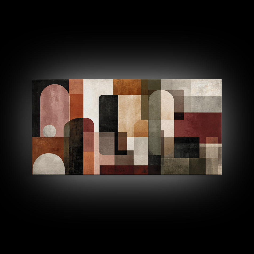 Bold Mid Century Geometric Forms Framed Canvas Print, Above Sofa Art, Bedroom Wall Art, Living Room Decor, Fine Art, Statement, ASA-2x1-96